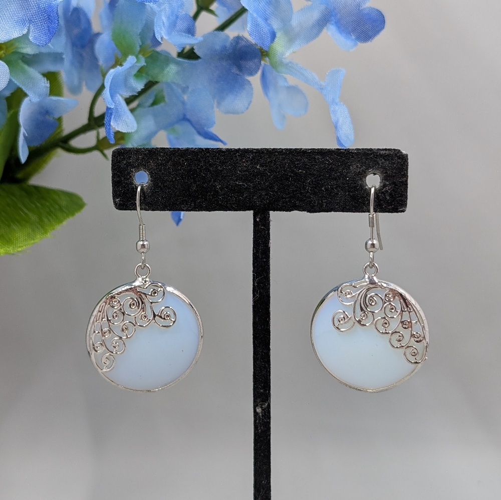 Opalite Crystal Sterling Silver Plated Butterfly Style Design Vintage Earrings